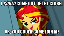 Size: 600x338 | Tagged: safe, derpibooru import, edit, edited screencap, screencap, sunset shimmer, equestria girls, equestria girls (movie), bronybait, caption, evil grin, grin, image macro, looking at you, smiling, solo, text