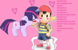 Size: 1280x837 | Tagged: safe, derpibooru import, twilight sparkle, human, pony, unicorn, 1000 hours in ms paint, crossover, crossover shipping, earthbound, female, filly, filly twilight sparkle, interspecies, male, mother series, ness, shipping, straight, twiness, unicorn twilight, younger