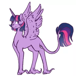 Size: 768x768 | Tagged: safe, artist:vennyredmoon, deleted from derpibooru, derpibooru import, twilight sparkle, twilight sparkle (alicorn), alicorn, classical unicorn, pony, unicorn, alternate hairstyle, cloven hooves, female, leonine tail, mare, missing cutie mark, short mane, simple background, solo, spread wings, unshorn fetlocks, white background, wings