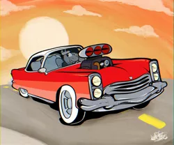 Size: 2048x1707 | Tagged: artist:mabramstoons, car, commission, derpibooru import, ford thunderbird, oc, oc:steelo, safe