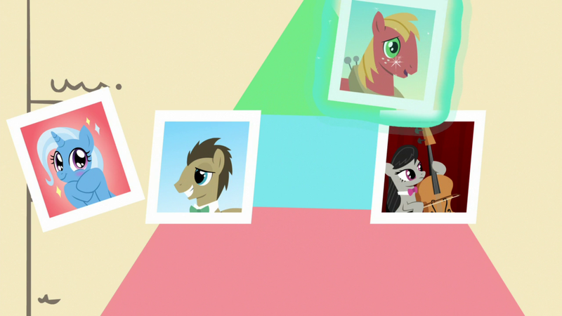 Size: 1920x1080 | Tagged: safe, derpibooru import, screencap, big macintosh, doctor whooves, octavia melody, time turner, trixie, pony, a horse shoe-in, female, male, mare, picture, stallion