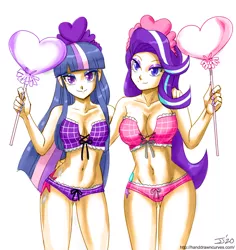 Size: 1200x1271 | Tagged: adorasexy, artist:johnjoseco, artist:kevhon, ask gaming princess luna, bare shoulders, breasts, colored, cute, derpibooru import, edit, female, holiday, human, humanized, looking at you, sexy, sleeveless, starlight glimmer, strapless, suggestive, twilight sparkle, valentine's day