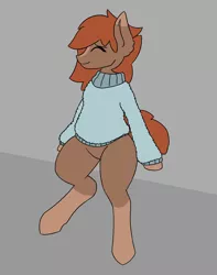 Size: 2336x2972 | Tagged: safe, artist:sneetymist, derpibooru import, oc, oc:soft coffee, earth pony, pony, blank flank, clothes, comfortable, female, fluffy, fluffy sweater, happy, sitting, solo, sweater