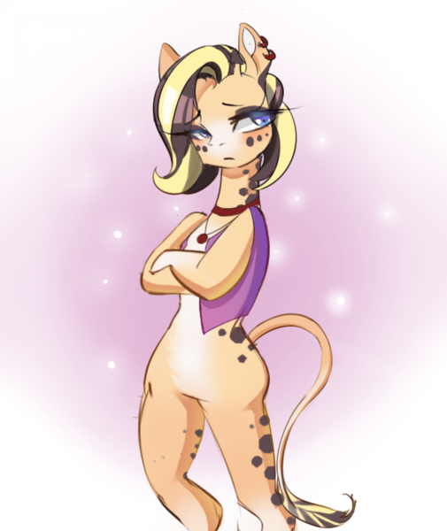 Size: 1920x2280 | Tagged: artist:windfri, bipedal, clothes, crossed arms, derpibooru import, female, giraffe, jewelry, mare, oc, oc:sugar sands, piercing, safe, semi-anthro, solo, tail, unofficial characters only, vest