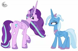 Size: 1920x1268 | Tagged: alicorn, alicornified, alternate hairstyle, alternate universe, artist:princesslunayay, celestiaverse, derpibooru import, deviantart, deviantart watermark, obtrusive watermark, race swap, safe, starlicorn, starlight glimmer, trixie, trixiecorn, watermark, xk-class end-of-the-world scenario