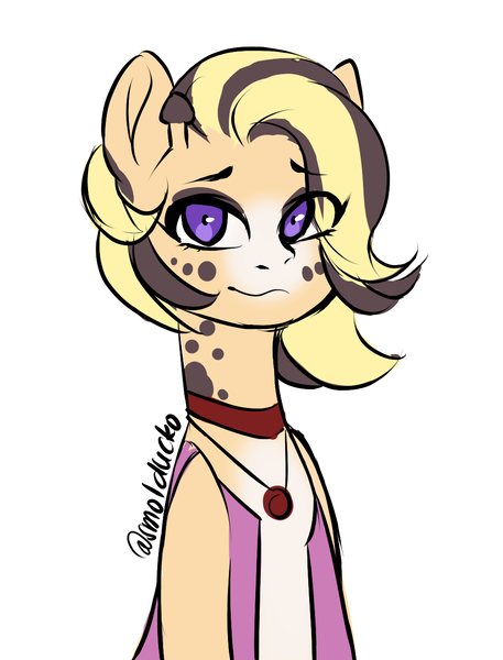 Size: 1000x1312 | Tagged: safe, artist:cottonsweets, artist:smolducko, derpibooru import, oc, oc:sugar sands, unofficial characters only, giraffe, pony, clothes, female, jewelry, mare, missing accessory, solo, vest