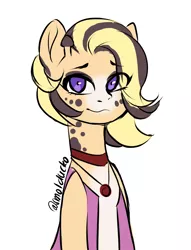 Size: 1000x1312 | Tagged: safe, artist:cottonsweets, artist:smolducko, derpibooru import, oc, oc:sugar sands, unofficial characters only, giraffe, pony, clothes, female, jewelry, mare, missing accessory, solo, vest