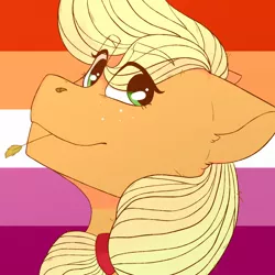 Size: 1024x1024 | Tagged: safe, artist:jayliedoodle, derpibooru import, applejack, earth pony, pony, bust, food, lesbian pride flag, looking at you, pride, pride flag, solo, wheat