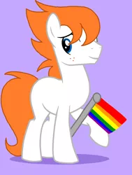 Size: 1398x1852 | Tagged: safe, artist:circuspaparazzi5678, derpibooru import, oc, oc:scott, earth pony, pony, base used, freckles, gay, gay pride flag, male, pride, pride flag, smiling, solo, stallion