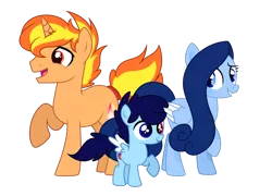 Size: 1024x736 | Tagged: safe, artist:sapphiretwinkle, derpibooru import, oc, oc:casripine loki, oc:jasper molten, oc:oceana aquavius, pegasus, pony, unicorn, colt, female, heterochromia, male, mare, simple background, stallion, transparent background, two toned wings, wings