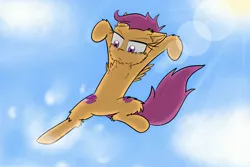 Size: 3000x2000 | Tagged: artist:shinycyan, both cutie marks, cheek fluff, chest fluff, cloud, cute, cutealoo, derpibooru import, ear fluff, falling, fluffy, flying, kicking, kung fu, lens flare, older, older scootaloo, pegasus, pose, safe, scootaloo, sky, solo, sunny