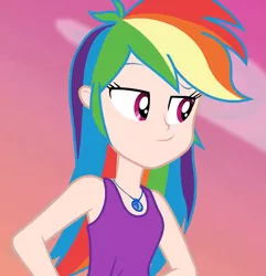 Size: 1039x1080 | Tagged: safe, derpibooru import, edit, editor:michaelsety, screencap, rainbow dash, human, equestria girls, equestria girls series, wake up!, spoiler:eqg series (season 2), female, human coloration, humanized, sleeveless, solo, wake up!: rainbow dash