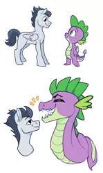 Size: 1074x1800 | Tagged: safe, artist:malphym, derpibooru import, rumble, spike, dragon, pegasus, pony, eyes closed, gay, male, older, older rumble, older spike, open mouth, rumblespike, shipping, simple background, white background, winged spike