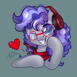 Size: 1000x1000 | Tagged: adorkable, artist:amidnighters, bandana, commission, cute, derpibooru import, dork, gaming headset, headphones, headset, heart, icon, oc, oc:cinnabyte, one eye closed, safe, smiling, unofficial characters only, wink