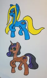 Size: 1914x3171 | Tagged: safe, artist:dice-warwick, derpibooru import, oc, oc:puppet strings, oc:victoria rosary, earth pony, unicorn, fallout equestria, fallout equestria: desperados, fangs, traditional art