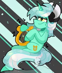 Size: 1700x2000 | Tagged: safe, artist:jxst-starly, derpibooru import, lyra heartstrings, pony, unicorn, abstract background, cheek fluff, lyre, musical instrument, my little pony, solo