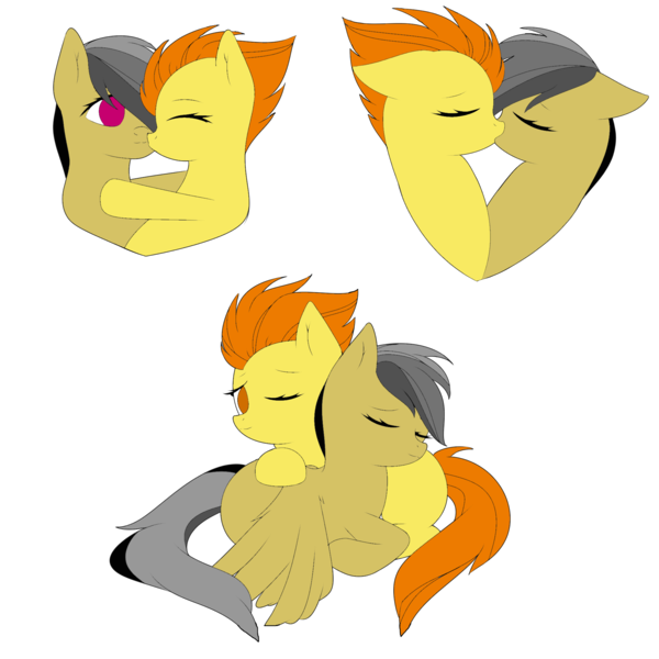 Size: 2000x2000 | Tagged: safe, artist:icey-wicey-1517, artist:urzhumdraw, color edit, derpibooru import, edit, daring do, spitfire, pegasus, pony, collaboration, colored, cuddling, daringfire, eyes closed, female, hug, kissing, lesbian, mare, one eye closed, shipping, simple background, sleeping, transparent background, wink