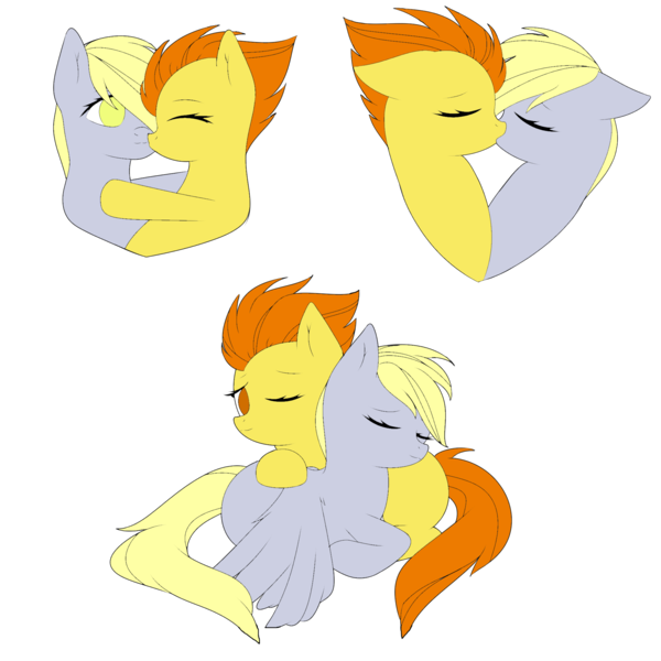 Size: 2000x2000 | Tagged: safe, alternate version, artist:icey-wicey-1517, artist:urzhumdraw, color edit, derpibooru import, edit, derpy hooves, spitfire, pegasus, pony, collaboration, colored, cuddling, derpfire, eyes closed, female, hug, kissing, lesbian, mare, one eye closed, shipping, simple background, sleeping, transparent background, wink