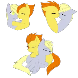 Size: 2000x2000 | Tagged: safe, alternate version, artist:icey-wicey-1517, artist:urzhumdraw, color edit, derpibooru import, edit, derpy hooves, spitfire, pegasus, pony, collaboration, colored, cuddling, derpfire, eyes closed, female, hug, kissing, lesbian, mare, one eye closed, shipping, simple background, sleeping, transparent background, wink