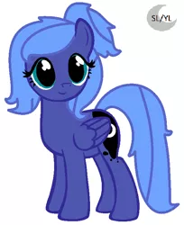 Size: 588x720 | Tagged: safe, artist:princesslunayay, derpibooru import, princess luna, pegasus, pony, alternate hairstyle, alternate universe, base used, celestiaverse, cute, cutie mark, deviantart, female, logo, looking at you, lunabetes, mare, obtrusive watermark, pegasus luna, ponytail, race swap, s1 luna, simple background, smiling at you, solo, watermark