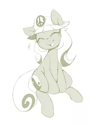 Size: 1375x1752 | Tagged: safe, artist:jessy, derpibooru import, idw, unnamed character, unnamed pony, pony, idw micro series, female, goops for stuff, hat, mare, monochrome, peace symbol, solo