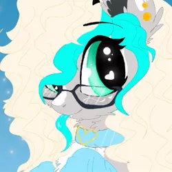 Size: 745x745 | Tagged: safe, artist:_wulfie, derpibooru import, oc, oc:wulfie, unofficial characters only, earth pony, pony, bust, collar, ear fluff, earth pony oc, female, glasses, heart eyes, mare, smiling, solo, wingding eyes