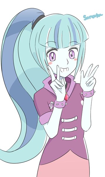 Size: 1089x1830 | Tagged: safe, artist:auntie_grub, derpibooru import, sonata dusk, equestria girls, rainbow rocks, blushing, cute, female, looking at you, peace sign, simple background, smiling, solo, sonatabetes, white background