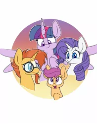 Size: 1100x1400 | Tagged: safe, artist:heir-of-rick, derpibooru import, rarity, scootaloo, sunburst, twilight sparkle, twilight sparkle (alicorn), alicorn, pegasus, pony, unicorn, cute, female, male, mare, stallion