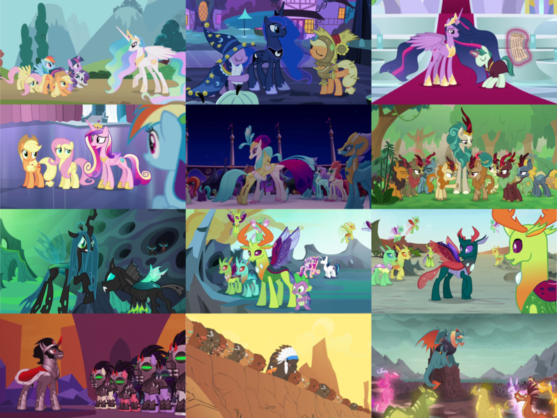 Size: 4321x3240 | Tagged: safe, derpibooru import, edit, edited screencap, screencap, amarant, applejack, ballista, barry, billy (dragon), chief thunderhooves, cinder glow, clypeus, dragon lord torch, fern flare, fluttershy, forest fall, king sombra, little strongheart, maple brown, pharynx, pinkie pie, princess cadance, princess celestia, princess luna, princess skystar, princess twilight 2.0, professor mossmane, professor mosstone, prominence, pumpkin smoke, queen chrysalis, queen novo, rain shine, rainbow dash, rarity, rex (dragon), sparkling brook, spring glow, stratus skyranger, summer flare, thorax, twilight sparkle, twilight sparkle (alicorn), winter flame, alicorn, buffalo, changedling, changeling, changeling queen, classical hippogriff, dragon, earth pony, hippogriff, kirin, pegasus, pony, unicorn, gauntlet of fire, luna eclipsed, my little pony: the movie, over a barrel, sounds of silence, swarm of the century, the crystalling, the cutie re-mark, the last problem, to change a changeling, to where and back again, changeling king, collage, female, helmet, king thorax, large and in charge, male, mane six, mare, mind control, prince pharynx, size comparison, sombra soldier, stallion, star swirl the bearded costume, unicorn twilight