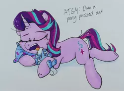 Size: 2060x1510 | Tagged: safe, artist:pucksterv, derpibooru import, starlight glimmer, trixie, pony, unicorn, drool, lying down, newbie artist training grounds, pillow, sleeping, solo, traditional art