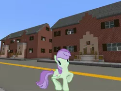 Size: 2048x1536 | Tagged: safe, artist:topsangtheman, derpibooru import, violet twirl, pegasus, pony, female, friendship student, gameloft, house, looking at you, mare, minecraft, photoshopped into minecraft, solo