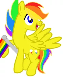 Size: 437x529 | Tagged: safe, artist:circuspaparazzi5678, derpibooru import, oc, oc:electro thunderflash, pegasus, pony, base used, gay, gay pride flag, male, multicolored hair, pride, pride flag, pride month, rainbow hair, requested art, solo