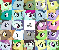 Size: 1235x1045 | Tagged: safe, derpibooru import, edit, edited screencap, editor:jaredking203, screencap, apple honey, apple munchies, apple tarty, appointed rounds, bruce mane, buddy, candy apples, cloud kicker, cloverbelle, comet tail, derpy hooves, fruit pack, golden grove, helia, lavender sunrise, lily love, lipstick vanity, lucky clover, orion, polo play, ruby splash, sealed scroll, shooting star (character), sprout greenhoof, star bright, sunshine smiles, sunshower, wintergreen, earth pony, pegasus, pony, unicorn, apple family member, bingo, female, las pegasus resident, male, mare, stallion