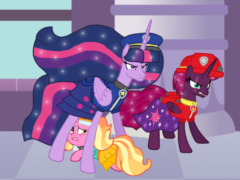 Size: 1440x1080 | Tagged: safe, artist:徐詩珮, derpibooru import, fizzlepop berrytwist, luster dawn, princess twilight 2.0, tempest shadow, twilight sparkle, twilight sparkle (alicorn), alicorn, pony, series:sprglitemplight diary, series:sprglitemplight life jacket days, series:springshadowdrops diary, series:springshadowdrops life jacket days, the last problem, alicornified, alternate universe, base used, chase (paw patrol), clothes, cute, everest (paw patrol), female, lesbian, marshall (paw patrol), older, older tempest shadow, older twilight, paw patrol, race swap, shipping, tempesticorn, tempestlight, ultimate twilight