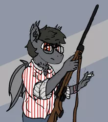 Size: 1240x1400 | Tagged: safe, artist:reddthebat, deleted from derpibooru, derpibooru import, oc, unofficial characters only, anthro, bat pony, anthro oc, bat pony oc, bat wings, cigarette, glasses, gun, male, rifle, roof korean, simple background, solo, stallion, weapon, wings
