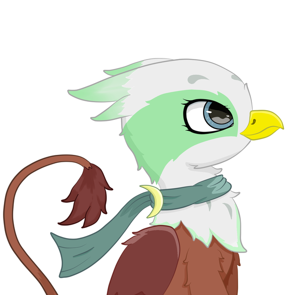 Size: 1495x1444 | Tagged: safe, artist:crimsonfef, derpibooru import, greta, bird, gryphon, hybrid, the lost treasure of griffonstone, clothes, female, scarf, simple background, solo, white background