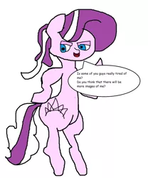 Size: 1398x1682 | Tagged: 1000 hours in ms paint, artist:coltfan97, belly button, bipedal, comic sans, derpibooru import, diamond tiara, question, safe, speech bubble