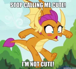 Size: 600x545 | Tagged: blatant lies, blushing, caption, cropped, cute, denial's not just a river in egypt, derpibooru import, dragon, dragoness, edit, edited screencap, female, image macro, i'm not cute, safe, screencap, smolder, smolderbetes, smoldere, solo, text, tsundere, uprooted
