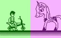 Size: 512x320 | Tagged: 1-bit, alicorn, artist:derek the metagamer, aseprite, derpibooru import, green, human, motorcycle, oc, oc:dirk wise, pink, pixel art, princess luna, safe, season 1