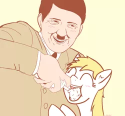 Size: 2310x2147 | Tagged: safe, artist:anonymous, derpibooru import, oc, oc:aryanne, ponified, earth pony, human, pony, /mlp/, 4chan, adolf hitler, cute, drawthread, duo, food, happy, hitlerious, meme, nazi, ponified meme, simple background, whipped cream