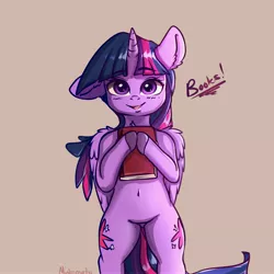 Size: 4000x4000 | Tagged: absurd resolution, alicorn, artist:miokomata, belly button, blushing, book, bookhorse, both cutie marks, chest fluff, colored hooves, cute, derpibooru import, dialogue, ear down, featureless crotch, female, floppy ears, human shoulders, looking at you, mare, open mouth, safe, semi-anthro, signature, simple background, solo, that pony sure does love books, twiabetes, twilight sparkle, twilight sparkle (alicorn)