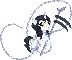 Size: 2686x2233 | Tagged: safe, artist:fuzzybrushy, derpibooru import, oc, oc:ashtoreth shangfangs, unofficial characters only, unicorn, chains, fangs, show accurate, simple background, solo, transparent background