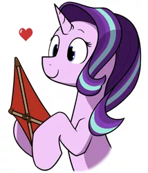 Size: 1200x1400 | Tagged: safe, artist:alexi148, derpibooru import, starlight glimmer, pony, unicorn, female, heart, hoof hold, kite, looking at something, mare, simple background, smiling, solo, that pony sure does love kites, white background