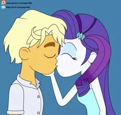 Size: 3825x3649 | Tagged: safe, artist:eagc7, derpibooru import, ragamuffin (equestria girls), rarity, equestria girls, clothes, commission, eyes closed, female, kissing, ko-fi, male, patreon, rarimuffin, shipping, simple background, sleeveless, straight