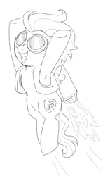 Size: 461x733 | Tagged: safe, artist:anonymous, derpibooru import, scootaloo, pegasus, pony, armpits, black and white, cute, cutealoo, female, filly, grayscale, jetpack, monochrome, simple background, solo, white background