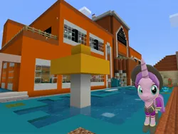 Size: 2048x1536 | Tagged: safe, artist:topsangtheman, derpibooru import, amethyst star, pony, unicorn, 3d, clothes, hat, looking at you, photoshopped into minecraft, solo, source filmmaker, spa castle, uniform