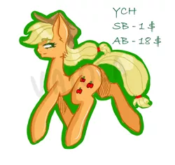 Size: 5799x5461 | Tagged: safe, artist:vaiola, derpibooru import, applejack, earth pony, pony, advertisement, apple, auction, butt, colored, commission, cute, doodle, food, freckles, green eyes, hat, long hair, orange, running, sexy, simple background, sketch, smiling, solo, white background, ych example, ych sketch, your character here