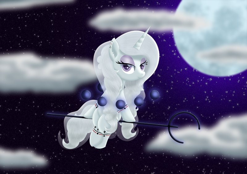 Size: 2560x1804 | Tagged: safe, artist:lifesharbinger, derpibooru import, oc, oc:silhouette daydreams, unicorn, cloud, moon, night, solo