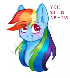 Size: 6365x7000 | Tagged: safe, artist:vaiola, derpibooru import, rainbow dash, pegasus, pony, advertisement, auction, blushing, bust, commission, cute, expressions, long hair, long mane, looking at you, pink eyes, portrait, rainbow, simple background, sketch, smiling, solo, white background, ych example, ych sketch, your character here