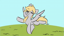 Size: 600x338 | Tagged: safe, artist:seamaggie, derpibooru import, derpy hooves, pegasus, pony, animated, cute, dancing, derpabetes, eyes closed, female, frame by frame, mare, missing cutie mark, no pupils, open mouth, solo